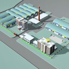 Modello 3d della costruzione del gruppo di fabbriche industriali