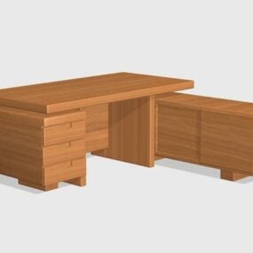 مدل سه بعدی میز اداری چوبی L شکل