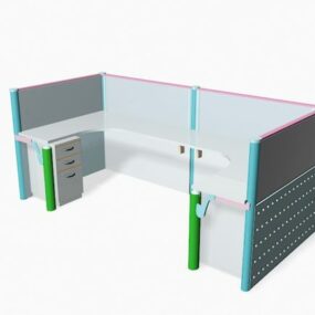 Blue Office Desk Cubicle Furniture 3d model
