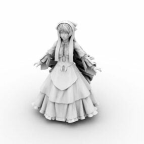Anime School Girl With Handbag Character 3d model