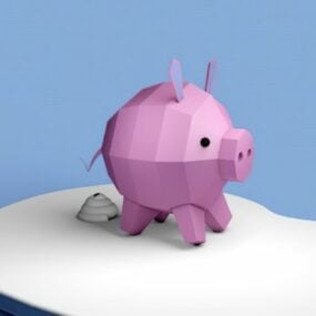 Cochon de dessin animé Low Poly modèle 3D