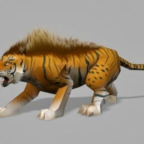 Gul tiger med päls på ryggen 3d-modell