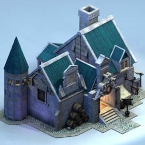 Model 3d Eksterior Rumah Kedai Abad Pertengahan