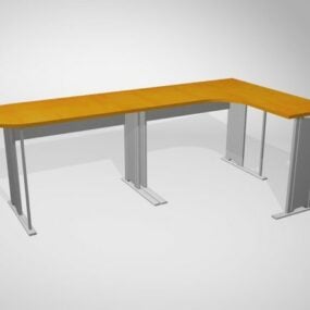 L Shaped Desk Metal Frame Furniture 3d model