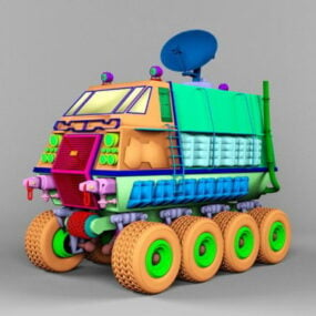 Modelo 3d de caminhão satélite móvel de desenho animado