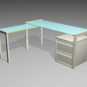 Сучасний скляний офісний стіл L-подібної форми 3d модель