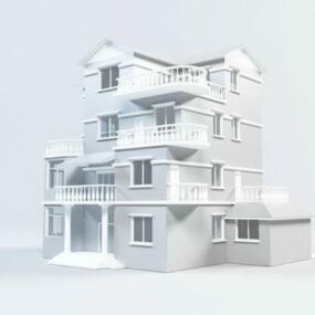 House Building On Field Architecture 3d model