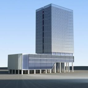 דגם תלת מימד של בניין קומפלקס משרדי זכוכית מודרני