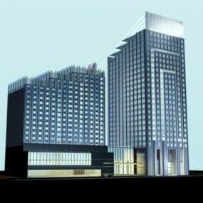 مدل سه بعدی ساختمان بلند اداری در شب