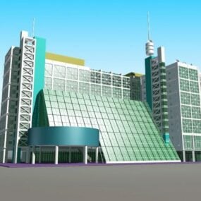 Modelo 3d de fachada de vidro de arquitetura de hotel