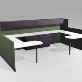 Módulo de cubículo de escritório para 4 pessoas com PC Modelo 3d