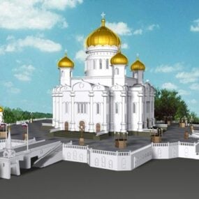 3D-Modell des Moschee-Kirchen-Architekturgebäudes