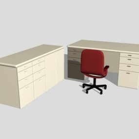 Escritorio de oficina con almacenamiento y silla modelo 3d