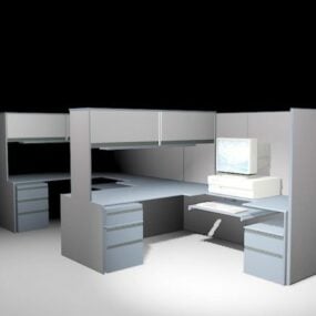 Cubículo de espaço de trabalho de escritório com armário de armazenamento modelo 3d