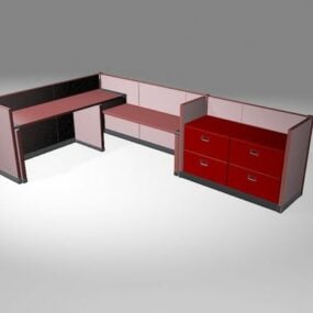 3д модель офисного рабочего стола красного цвета