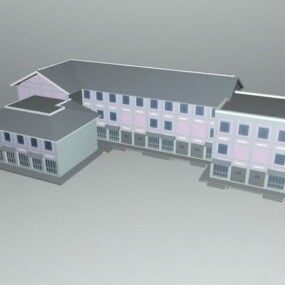 Hotel Building With Swimming Pool 3d model