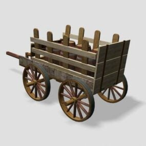 Chariot vintage avec barils modèle 3D