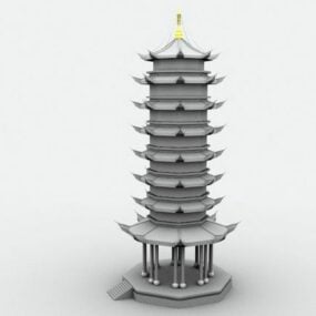 نموذج باغودا صيني مكون من ثمانية طوابق ثلاثي الأبعاد