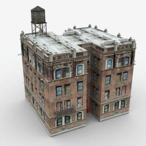 Oude stadsappartement bakstenen gevel 3D-model