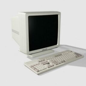 Màn hình Crt máy tính cũ với bàn phím mô hình 3d