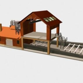 مدل سه بعدی ساختمان کارخانه چوب بری متروکه