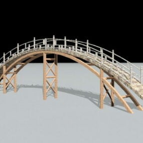 Old Curved Wooden Bridge 3d model