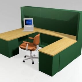Modelo 3d de estação de trabalho com cadeira de mesa de escritório aberta