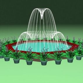 Fountain With Potted Plant 3d model