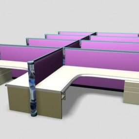 Purple Office Cubicle Module Furniture 3d model