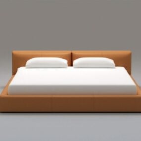 Łóżko butikowe z beżowym skórzanym panelem tylnym Model 3D