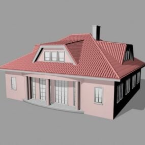 3д модель современного дома с красной крышей
