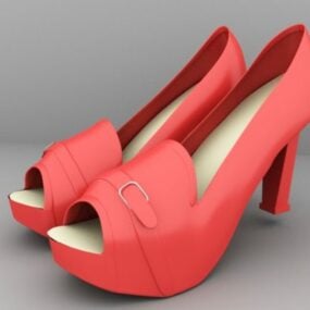 Red Platform High Heel Shoes 3d model