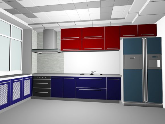 赤青のキッチンデザインのアイデア