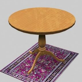 Round Wood Dining Table With Carpet 3d model