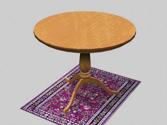 Table à manger ronde en bois avec tapis