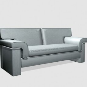 Niebieska skórzana sofa z podwójnym siedziskiem Model 3D