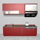 小さなアパートの赤いキッチンのデザイン