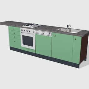 Modelo 3d de armário verde de cozinha pequena