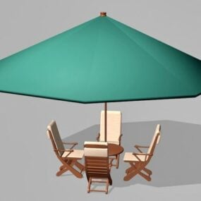 Meubles de patio extérieur avec parasol modèle 3D