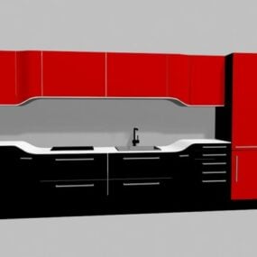 Modelo 3d de armários de cozinha pretos vermelhos