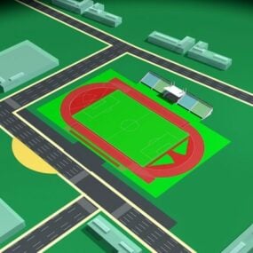 Σχέδιο γηπέδου ποδοσφαίρου με τρισδιάστατο μοντέλο δρόμου