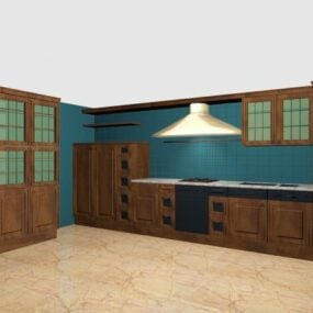Moderne keuken met spoelbak, fornuis, magnetron en koelkast 3D-model