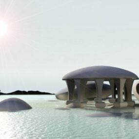 Sunset Beach Pavilion Exterior Scene 3d model