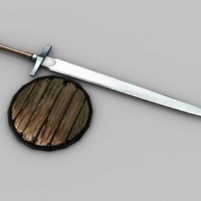 Medeltida svärd med sköld 3d-modell