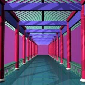 Modello 3d del corridoio cinese di architettura tradizionale