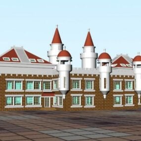 3D-Modell eines Schornsteinhauses aus Holz