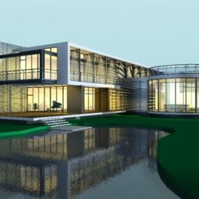 Moderne Villa bei Nachtszene 3D-Modell