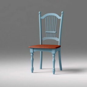 Vintage Mavi Ahşap Yemek Sandalyesi 3D model