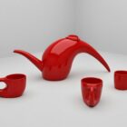 Vintage Red Porcelain Coffee Tea Set