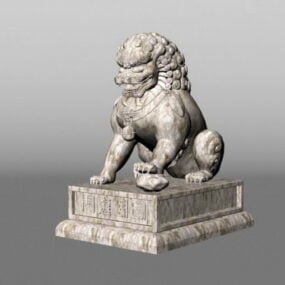 石造りのライオン像の正面玄関 3D モデル